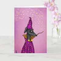 Cartão de Halloween de cão feiticeiro preto