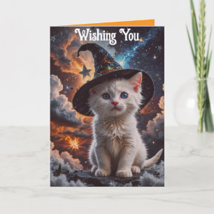 Cartão de Halloween de Gatinho em um Chapéu de Bru