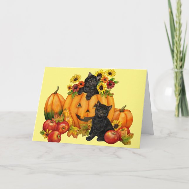 Cartão de Halloween de gatinho para neta (Frente)