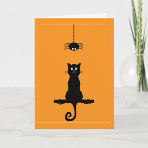 Cartão de Halloween de Gatinho Preto e Aranha