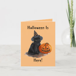Cartão de Halloween de Gato Bruxa Vintage