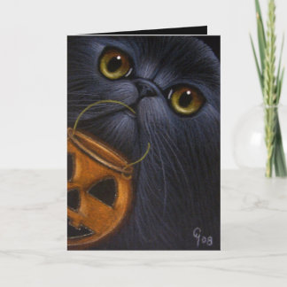 Cartão de HALLOWEEN de GATO PERSA PRETO