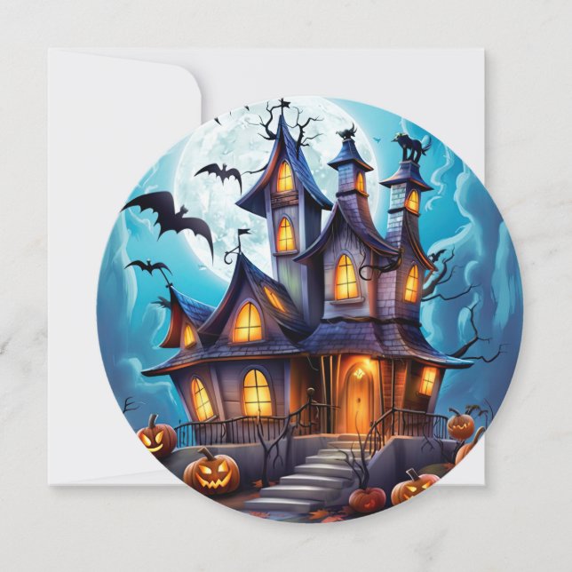 Cartão de Halloween de Pumpkins Hunted House Bats (Frente)