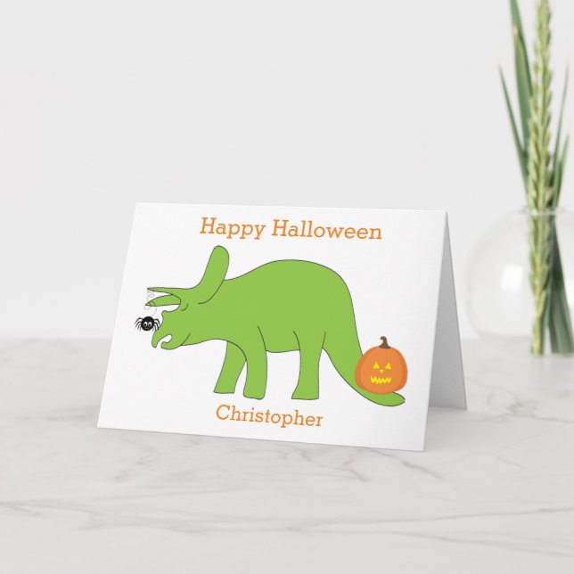 Cartão de Halloween do Dinossauro Triceratops (Frente)