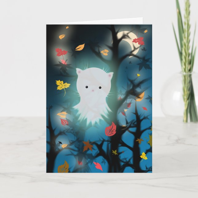 Cartão de Halloween Fantasma de Gatinho (Frente)