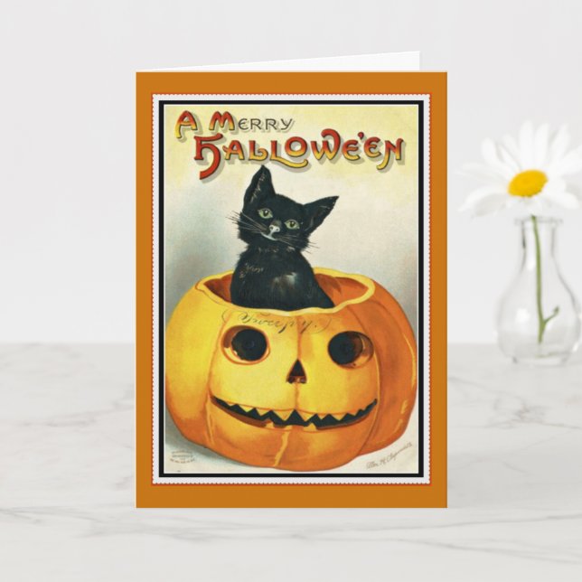 Cartão de Halloween Little Black e Jack O' Lantern (Planta pequena)