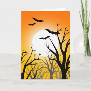 Cartão de Halloween Lua Crescente e Morcegos