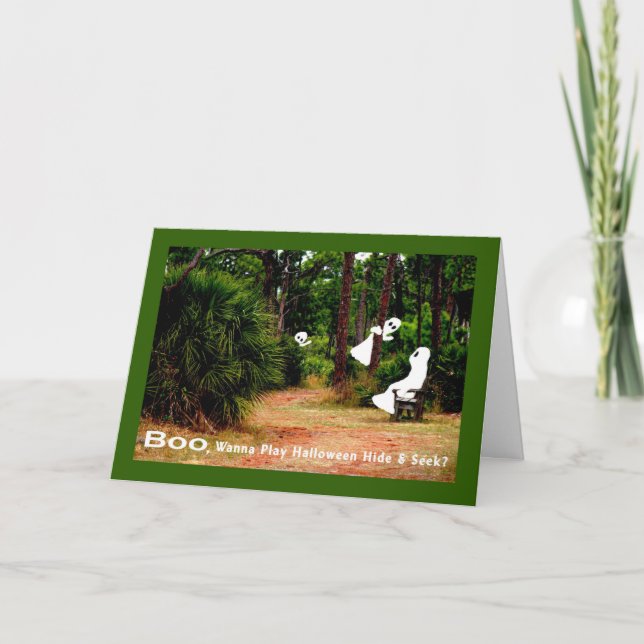 Cartão de Halloween, Ocultar e Procurar com Fantas (Frente)