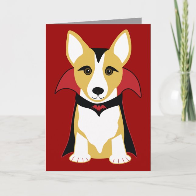 Cartão de Halloween Personalizável do Vampiro Corg (Frente)