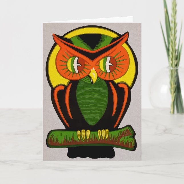 Cartão de Halloween Retro Owl (Frente)