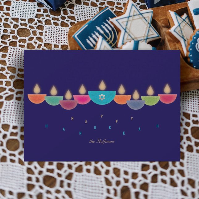 Cartão de Hanukkah | Menorá de Lâmpada de Óleo Col (Criador carregado)
