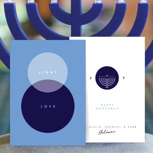 Cartão de Hanukkah Moderno Luz & Amor Azul e Azul-