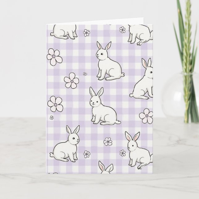 Cartão de História de Primavera Bunny Gingham (Frente)