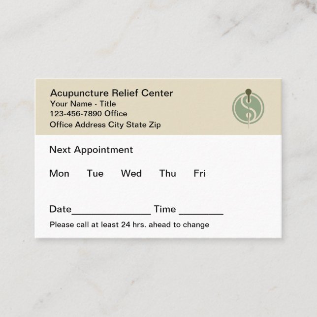 Cartão De Horário Acupuncture Office Appointment Cards Design (Frente)