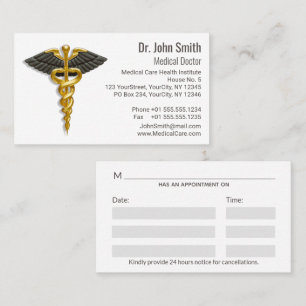 Cartão De Horário Alas Negras Douradas Elegantes Médicas de Caduceus