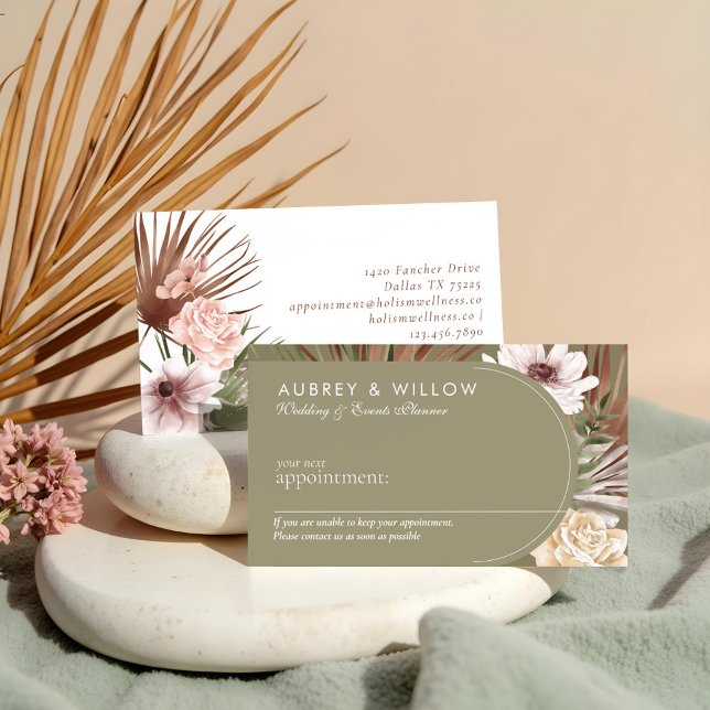 Cartão De Horário Arco Fotográfico Floral da Boêmia Moderna (Modern Chic Bohemian Watercolor Florals Photo Arch Appointment Card)