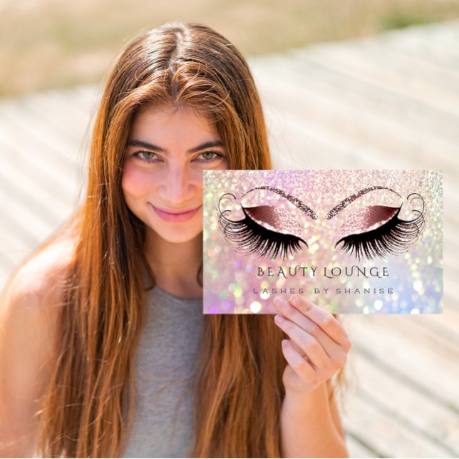 Cartão De Horário Artista Eyelash Rosa Glam Glitter Hairdstyle (Makeup Artist Eyelash Rose Glam Glitter Hairdstyle Appointment Card)