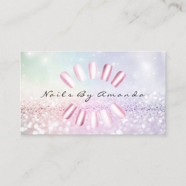 Cartão De Horário Artista Unhas Makeup Blue Pastel Pink Nomeação (Frente)