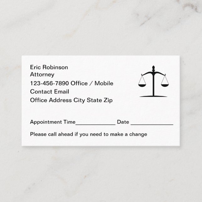 Cartão De Horário Attorney Simple Business Appointment Cards (Frente)