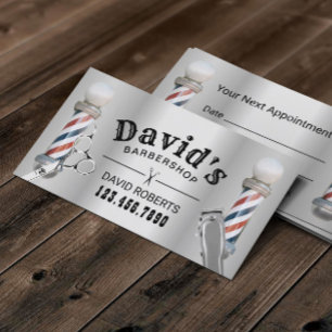 Cartão De Horário Barber Barbershop Hair Stylist Faux Metal