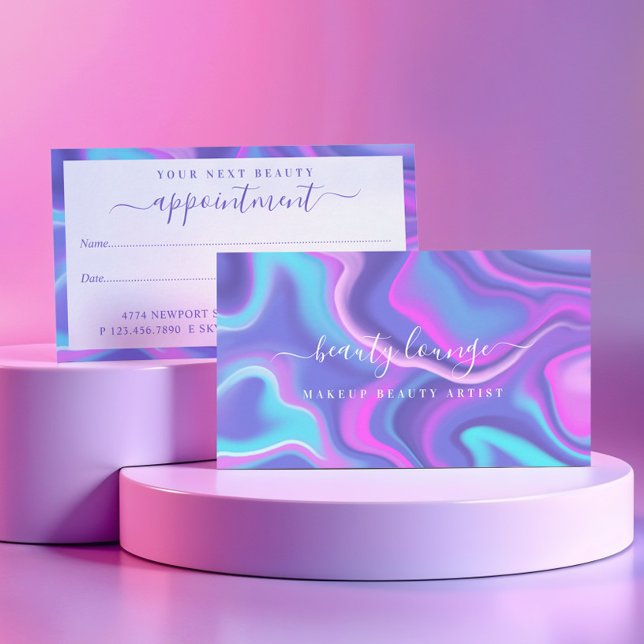Cartão De Horário Beleza Holográfica Iridescente Abstrato Roxa (Purple Abstract Iridescent Holographic Beauty Appointment Card)