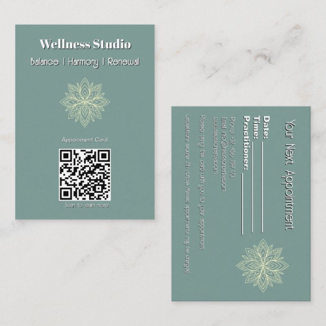 Cartão De Horário Bem-estar do consultor Zen Lotus Teal (Frente/Verso)