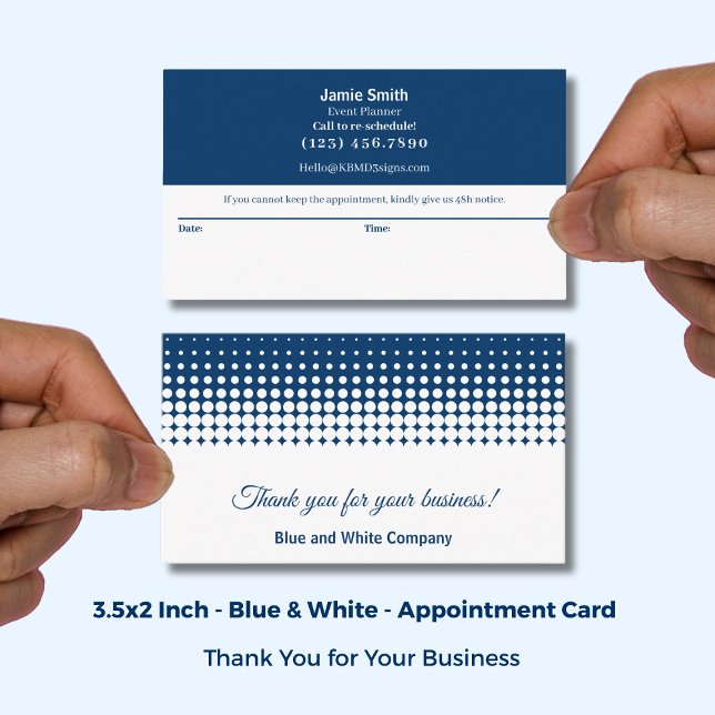 Cartão De Horário Blue and White Modern Combo Thank You & (Blue and White Modern Combo Thank You & Appointment Card; Size: 3.5x2 Inch)