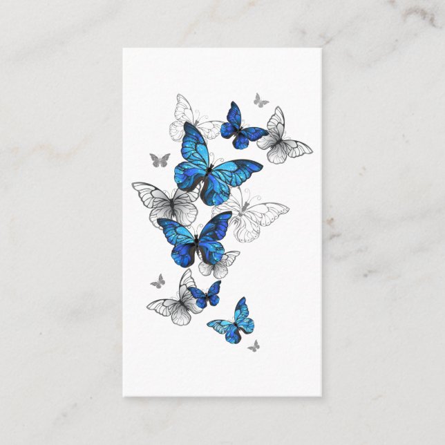 Cartão De Horário Blue Flying Butterflies Morpho (Frente)