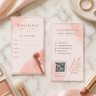 Cartão De Horário Blush Feminino Código QR Rosa Dourado Marcas de Sa