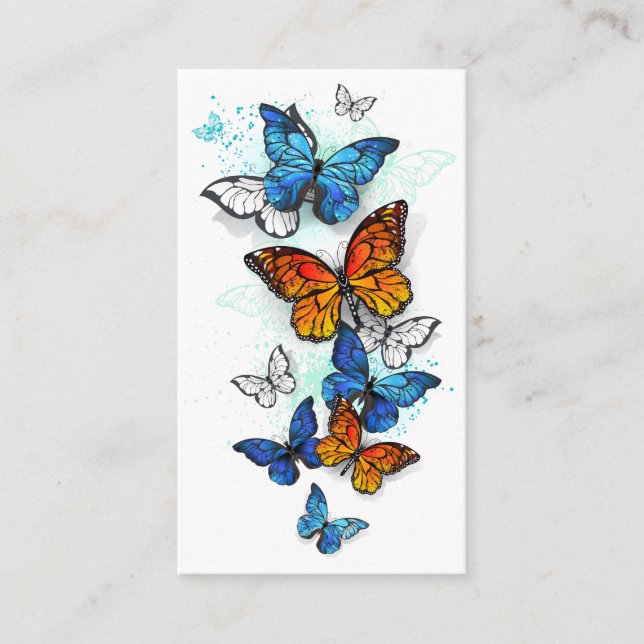 Cartão De Horário Borboletas voadoras Morpho e Monarca (Frente)