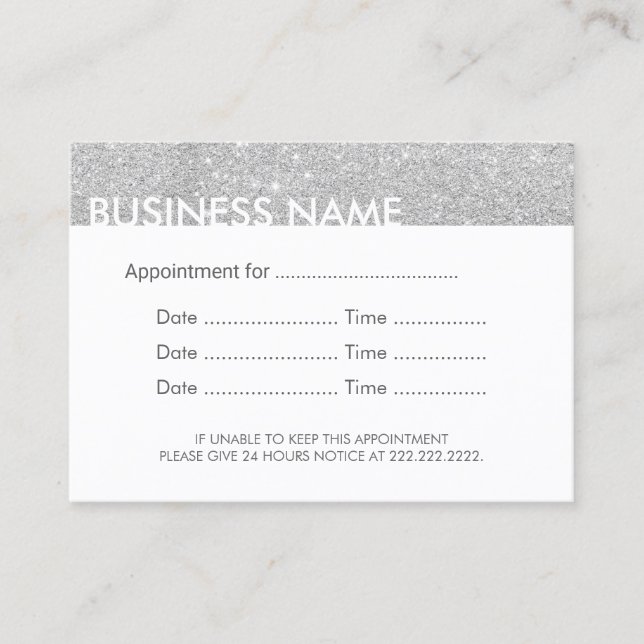 Cartão De Horário Brilho de prata moderno do lembrete da nomeação (Frente)