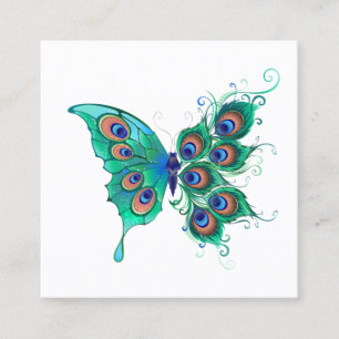 Cartão De Horário Butterfly with Green Peacock Feathers