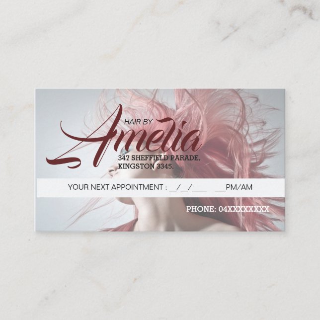 Cartão De Horário Cabelo rosa da placa de compromisso do cabeleireir (Frente)