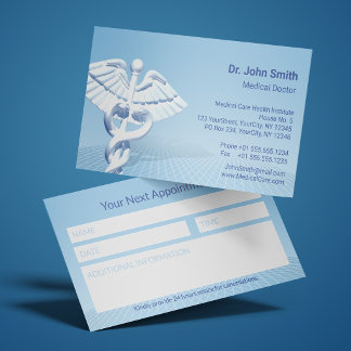 Cartão De Horário Caduceu 3D Branco Design Médico Azul