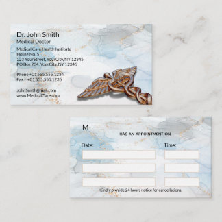 Cartão De Horário Caduceus Copper Rosa Dourado Médico Luxo Marble