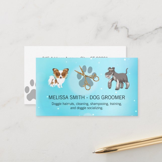 Cartão De Horário Caninos | Tesoura | Pata de Cães (Frente/Verso In Situ)