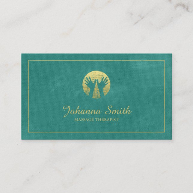 Cartão De Horário Canvas Turquois, Quadro Dourado, Terapia de Massag (Frente)