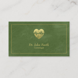 Cartão De Horário Cardiologista, Quadro de Ouros de Canvas Verde e C