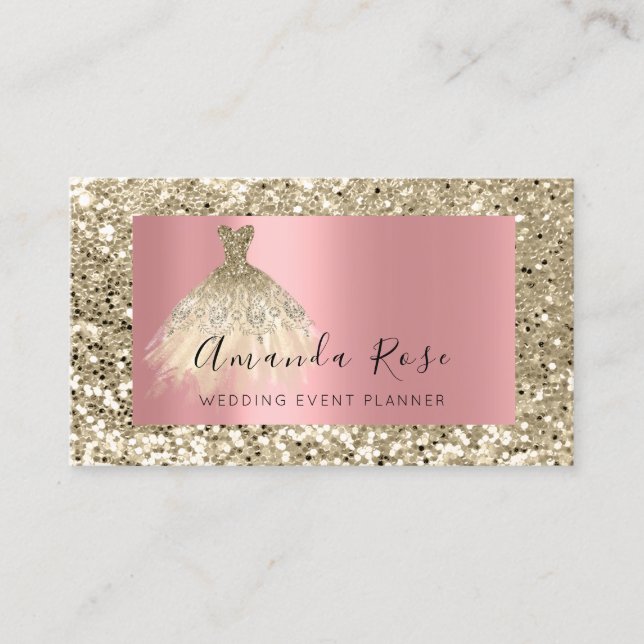 Cartão De Horário Champaing Dourado Event Planner Fashion Rosa (Frente)