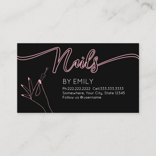 Cartão De Horário Chic nail salon Manicurist Blush Pink (Frente)