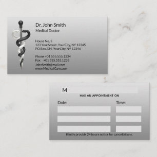 Cartão De Horário Clássica Médica Nobre Elegante Negro Asclepius