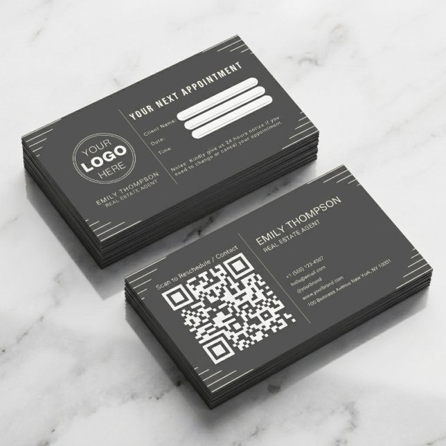 Cartão De Horário Código QR de Design Minimalista Art Déco de Luxo P (Luxury QR Code Business Card Template | Modern Appointment Card Design)