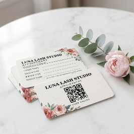 Cartão De Horário Código QR do Floral Botanical Lash Studio