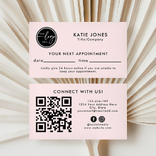 Cartão De Horário Código QR Rosa Bege Logo Personalizado Empresa Com