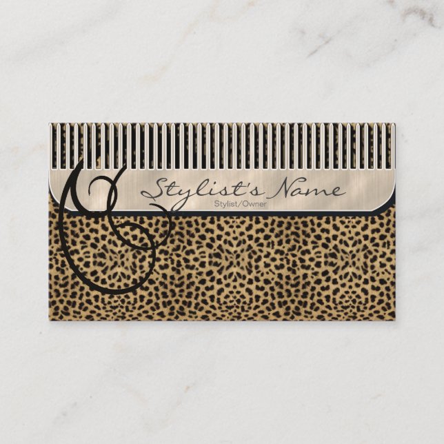 Cartão De Horário Comb and Curls Leopard ID319 (Frente)