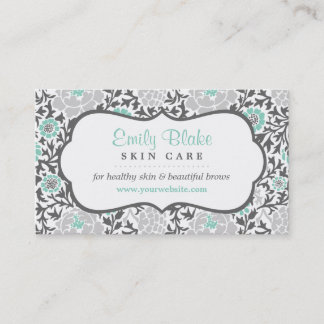 Cartão De Horário Compromisso de cinza e Aqua Floral Damask
