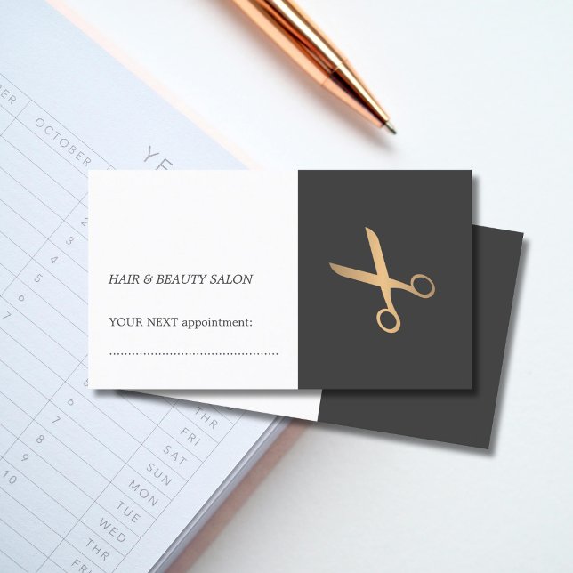 Cartão De Horário Compromisso de Hairstylist Dourada de Cinza Mínima (Criador carregado)
