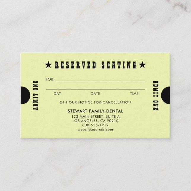 Cartão De Horário Compromisso Dental de Assento Reservado Amarelo (Frente)