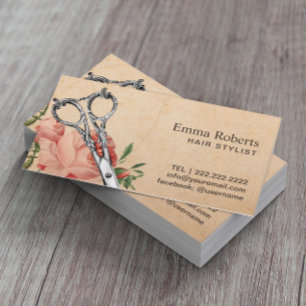 Cartão De Horário Compromisso Floral da Tesoura Vintage Stylist