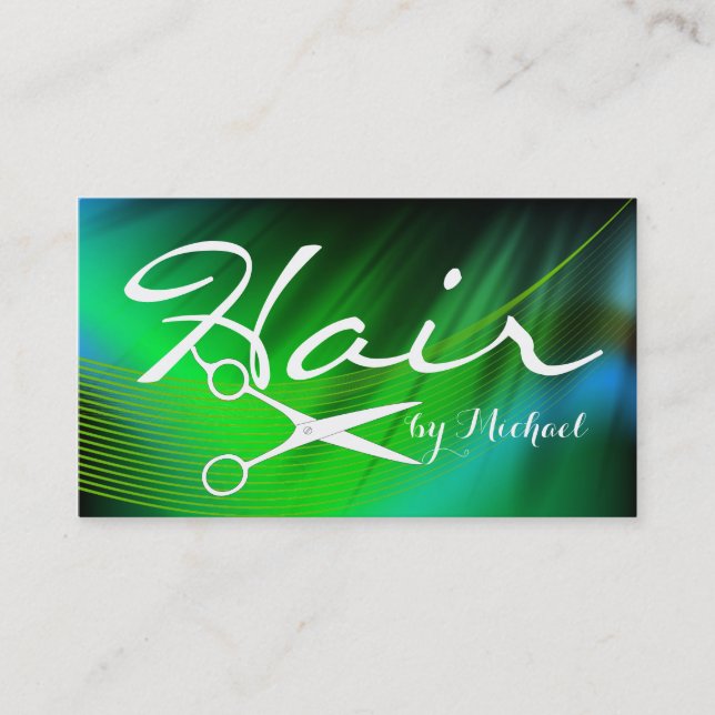 Cartão De Horário Compromisso Hair Stylist - Abstrato Verde nº 19 (Frente)
